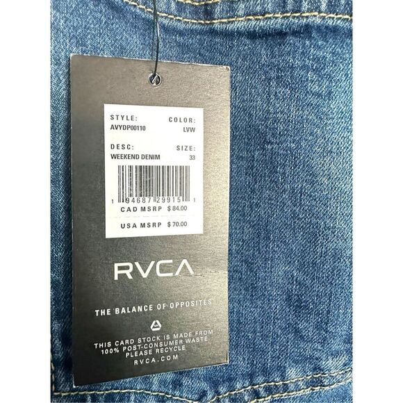 RVCA Week-end Straight Fit Size 33 NWT Medium Wash - Picture 4 of 5